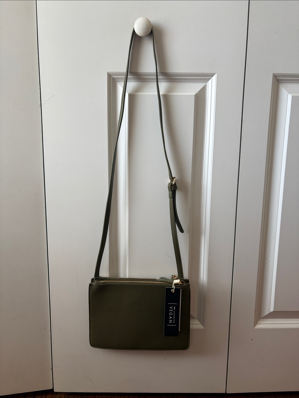 Minimal Vegan Olive Crossbody Bag with Adjustable Strap